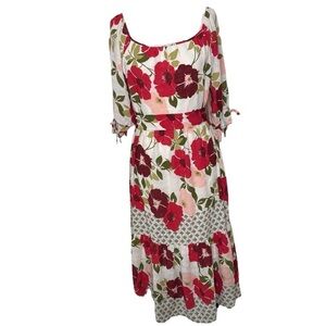 Figueroa & Flower Poppy Puff Sleeve Scoop Neck Tiered Maxi Dress M